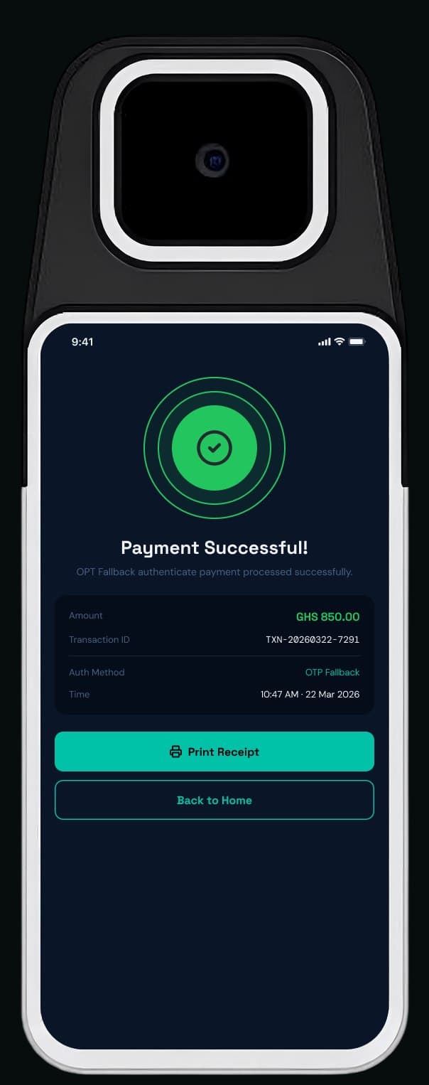 Palm-authenticated POS payment success screen